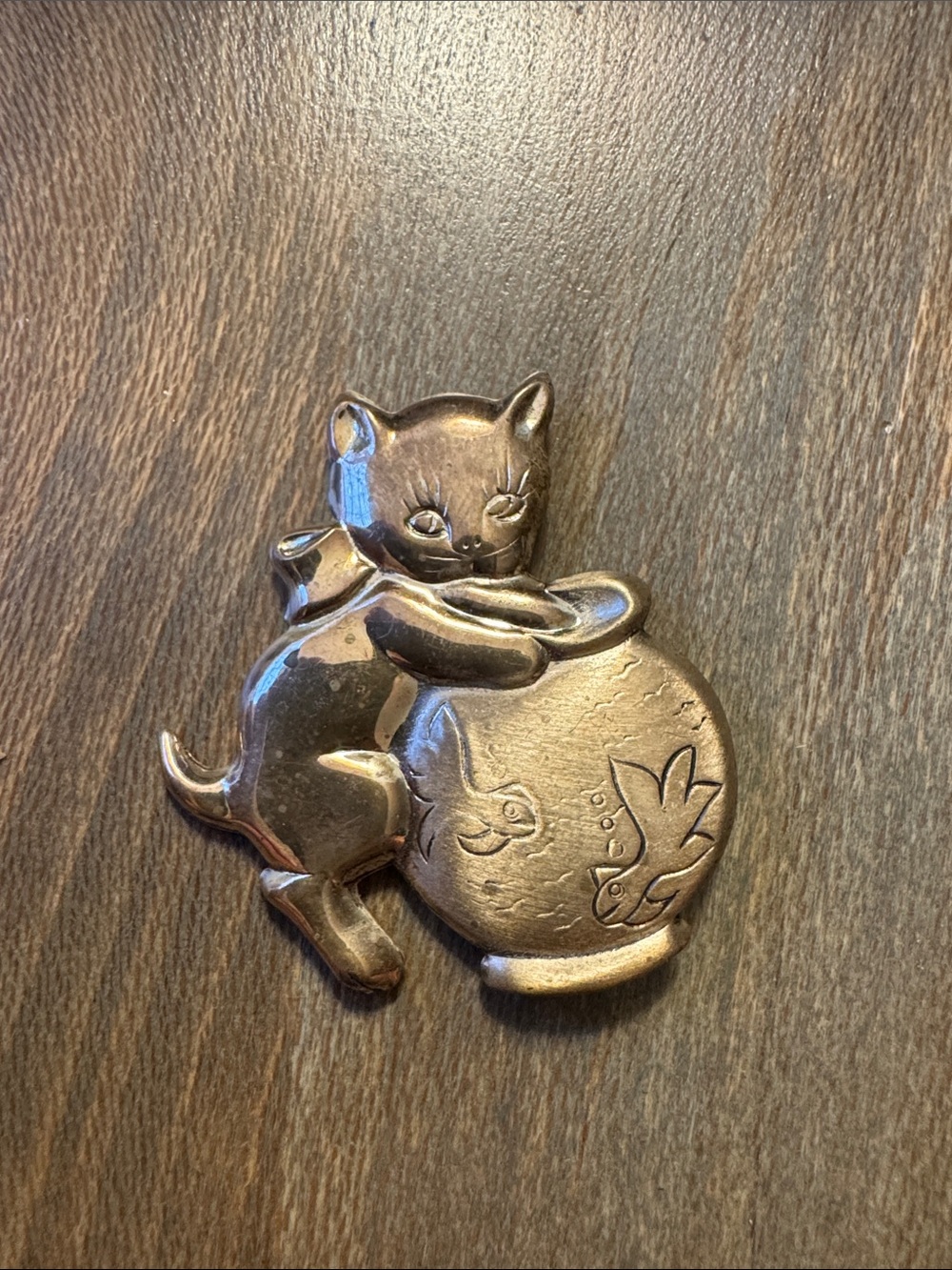 Vintage Sterling Cat with Fishbowl Brooch Pin